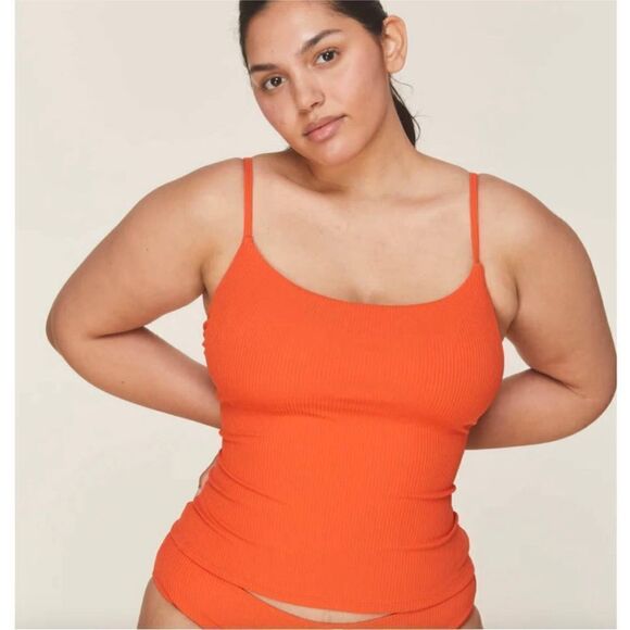 Andie The Longline Tank Tankini In Ribbed Siren Orange Med NWT - Picture 10 of 10